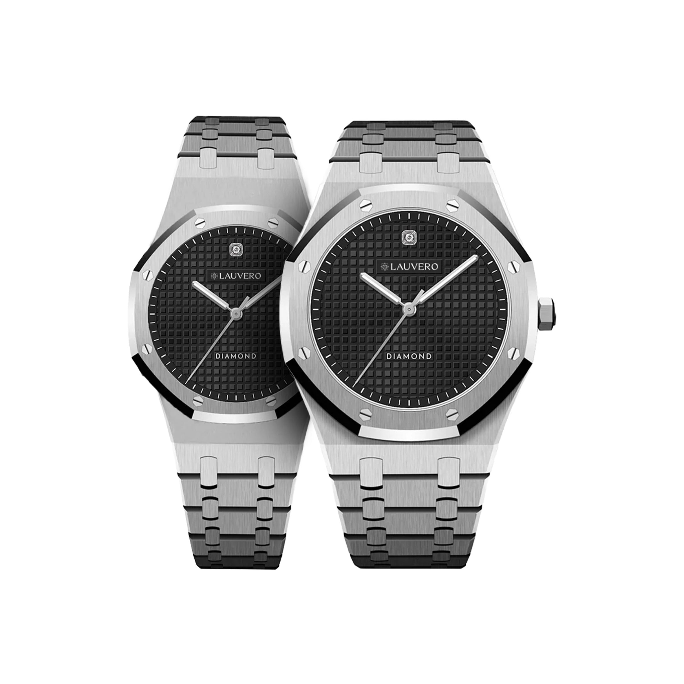 Lauvero Eclipse Diamond Black Couple Watches