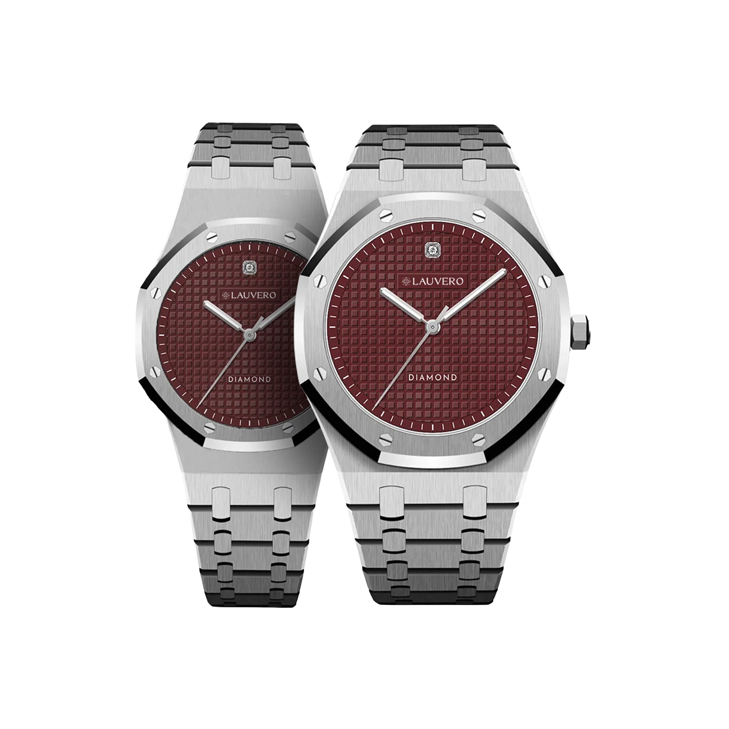 Lauvero Eclipse Diamond Red Couple Watches