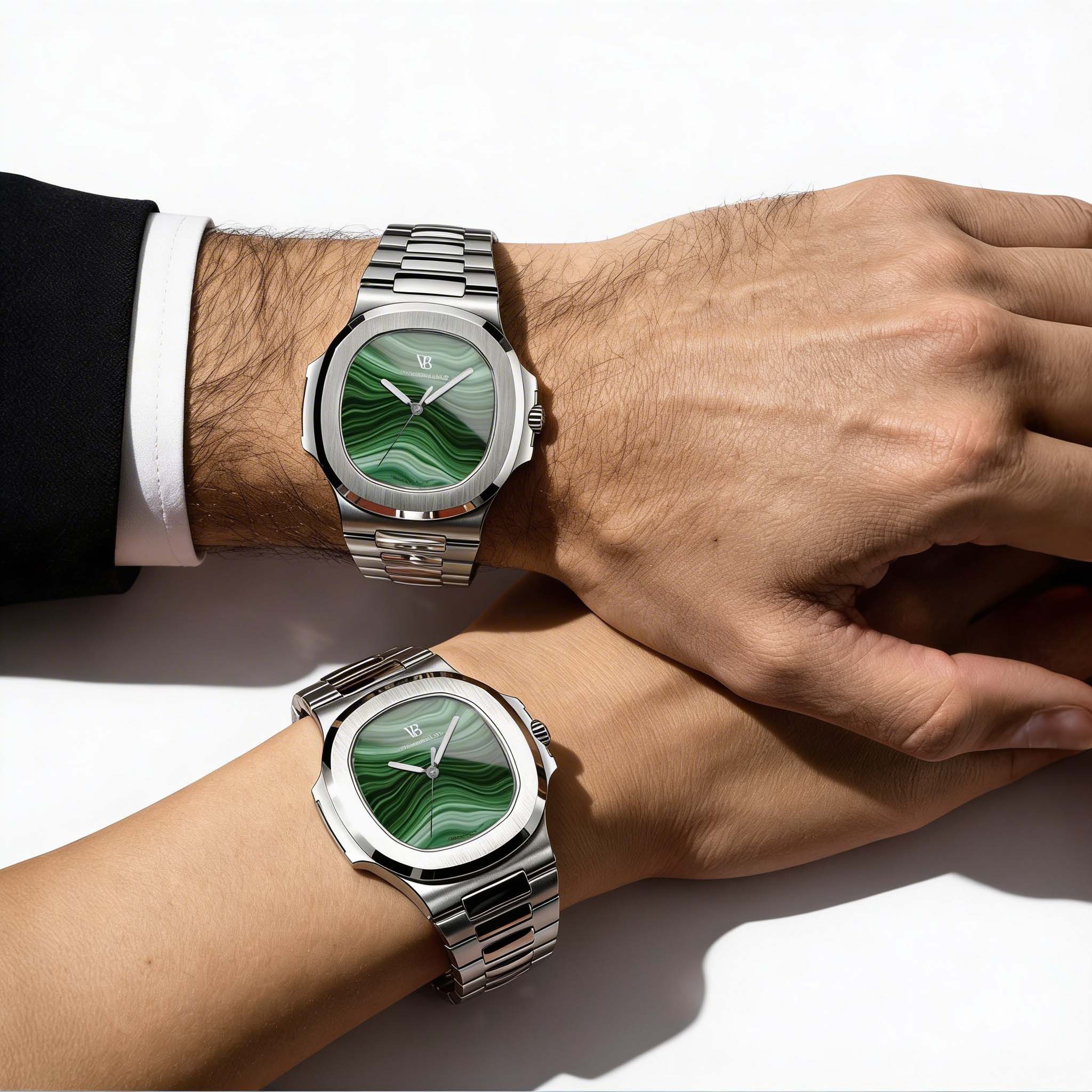 Valeria Bellucci Green Gemstone Couple Watches