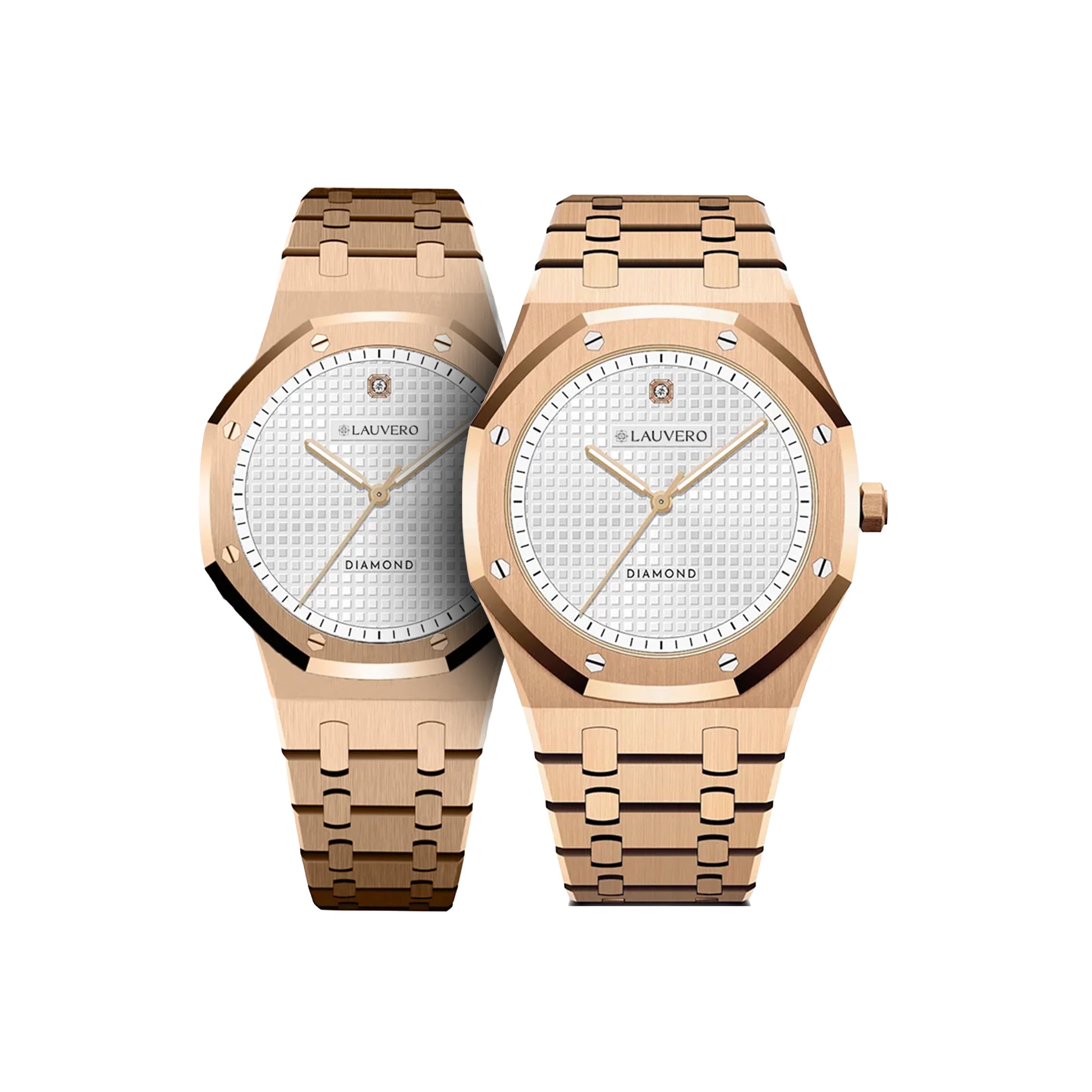 Lauvero Eclipse Diamond Rose Gold Couple Watches