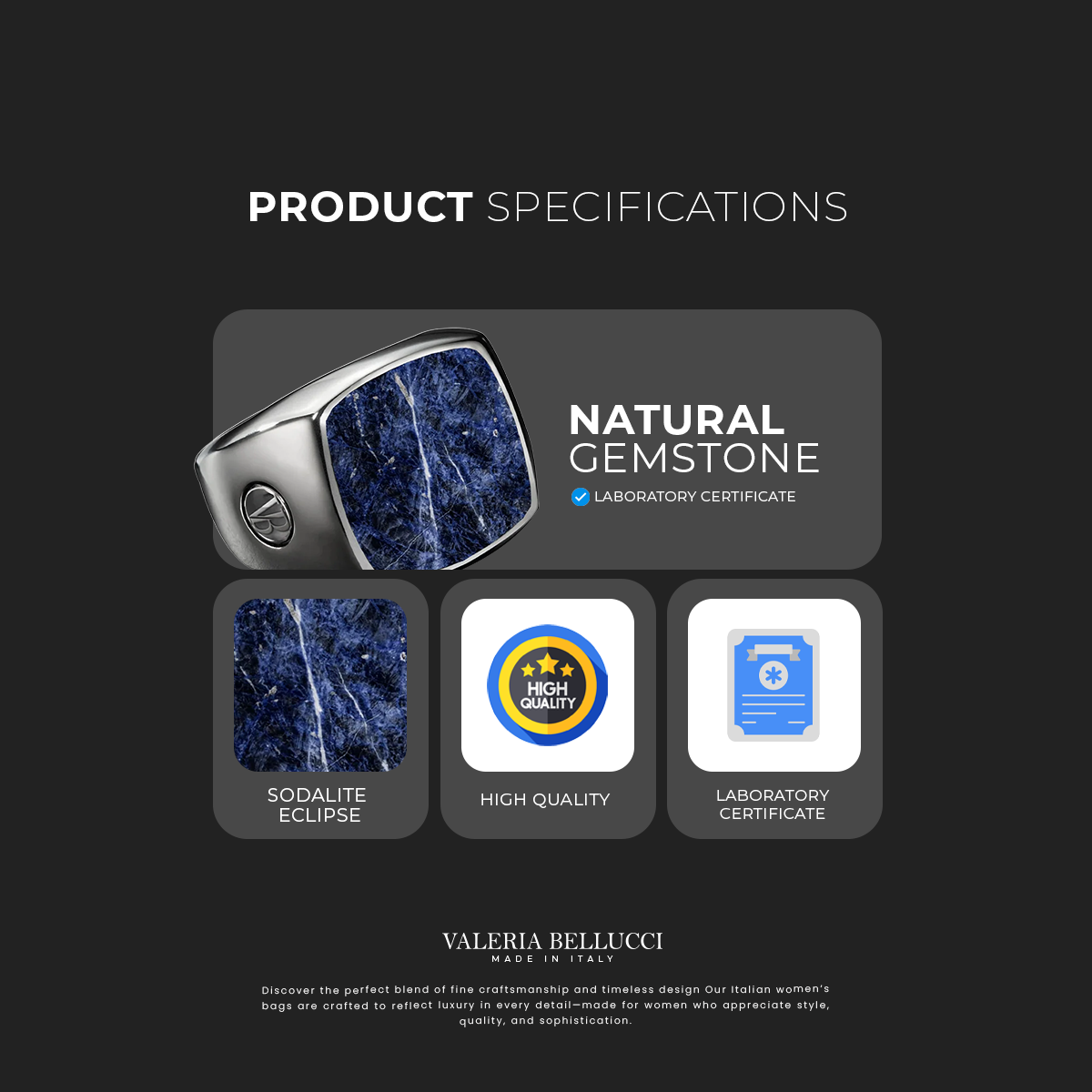 Sodalite Eclipse Stone Ring 15mm