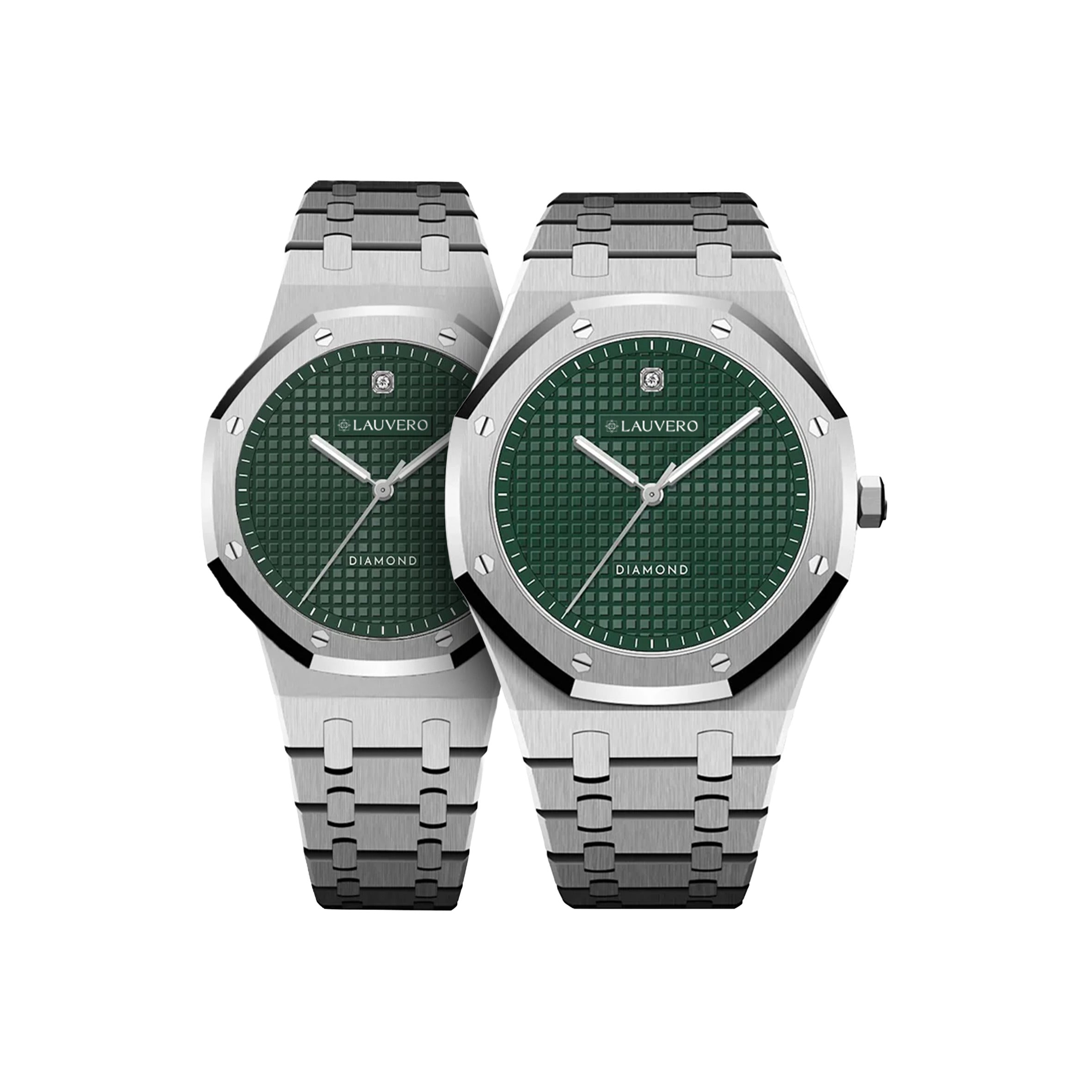 Lauvero Eclipse Diamond Green Couple Watches